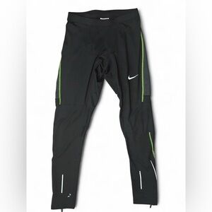 Nike Men’s Dri-FIT Running Leggings Black Neon Green Stitch Size M